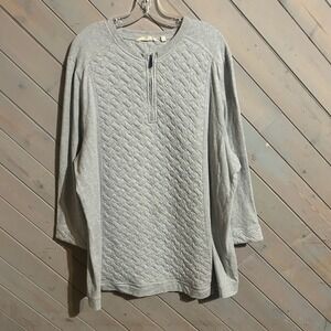 Soft Surroundings Quilted Half Zip Pullover Tunic‎ Top Gray Long Sleeve